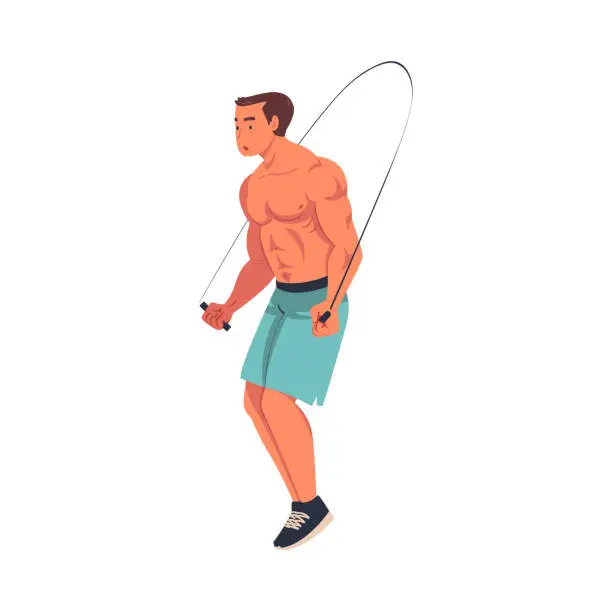 Vector illustration of gym Workout with Man Jumping Rope Doing Physical Exercise Vector Illustration