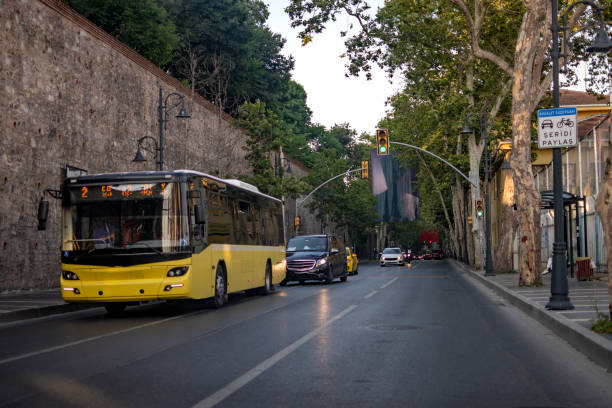 Cars on road to sunny day stock photo