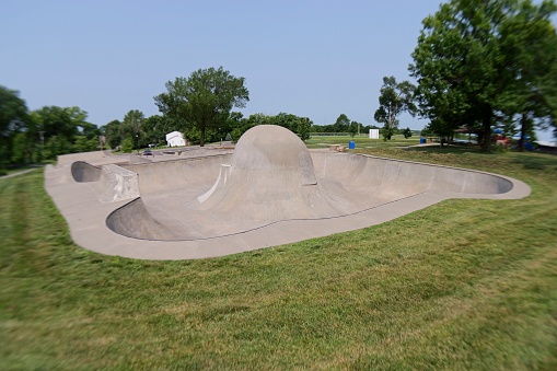 Shawnee, Kansas - July 15, 2023: Swarner Skatepark at 63rd and Lackman