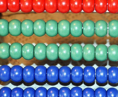 Closeup of abacus beads.