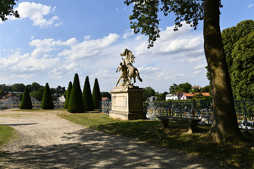 Versailles, France-07 07 2023: Horse statue in the park of the Versailles palace, France.