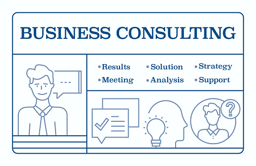 Business Consulting Line Icon Set and Banner Design