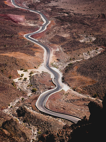 A winding Mountain road in Tabuk, Saudi Arabia.