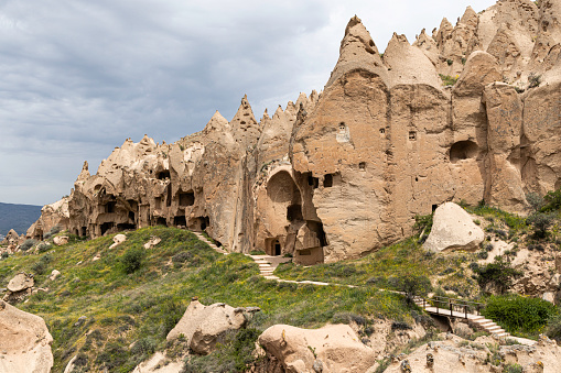Rock Formations known as Fairy Chimneys in Zelve Valley, Cappadocia, Turkey