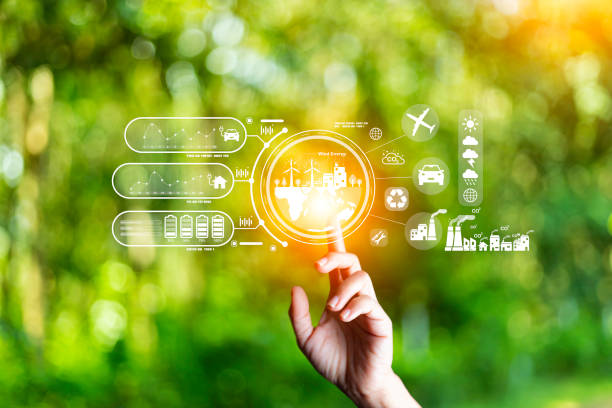 istock eco friendly energy. Innovation technology eco green concept. Icon wind energy sources for renewable on blur background.Concept with innovation inspiration. Idea innovative from the big data 1546756199