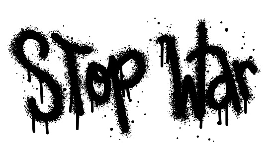 Sprayed stop war font graffiti with over spray in black over white.Vector Illustration for printing, backgrounds, posters, stickers.