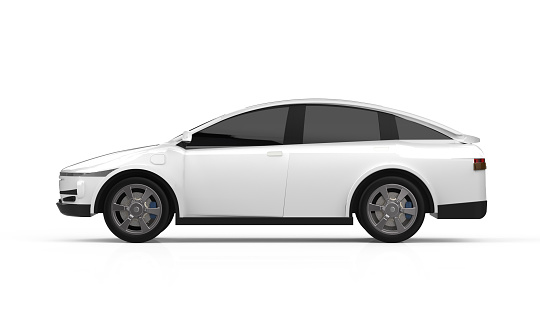 3d rendering white ev car or electric vehicle on white background