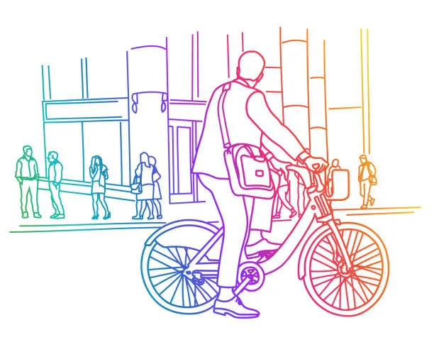 Vector illustration of Cycling To Work Businessman Rainbow