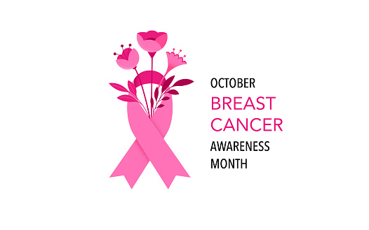 Breast Cancer Awareness Month. Concept design with pink ribbon and flowers. Vector Illustration
