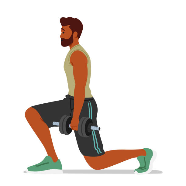 Male Character Performs Floor Exercises With Dumbbells, Targeting Multiple Muscle Groups For Strength And Toning Male Character Performs Floor Exercises With Dumbbells, Targeting Multiple Muscle Groups For Strength And Toning, Promoting Overall Fitness And Muscular Endurance. Cartoon People Vector Illustration cartoon muscular man lifting heavy weights stock illustrations