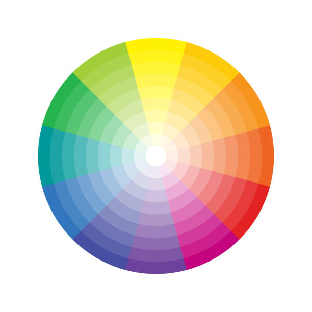 Color wheel isolated on white background. Color Gradient to white. Color theory. Understanding colors. Primary secondary tertiary colors Color wheel isolated on white background. Gradient to white. Color theory. Understanding colors. Primary secondary tertiary colors secondary colors stock illustrations