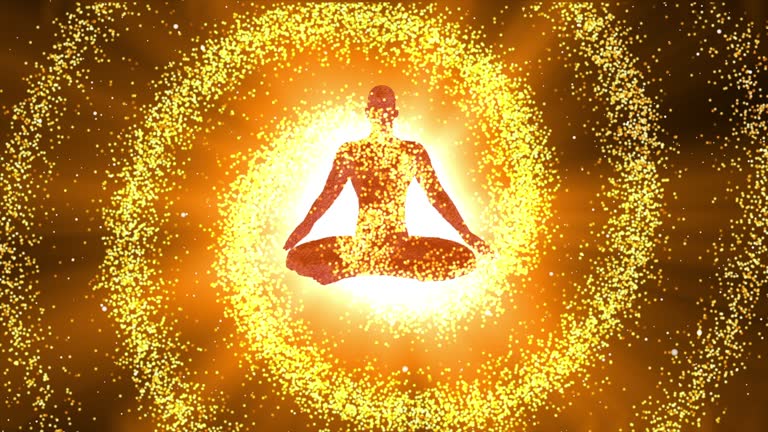 Meditation Person Silhouette with spiral particle effect