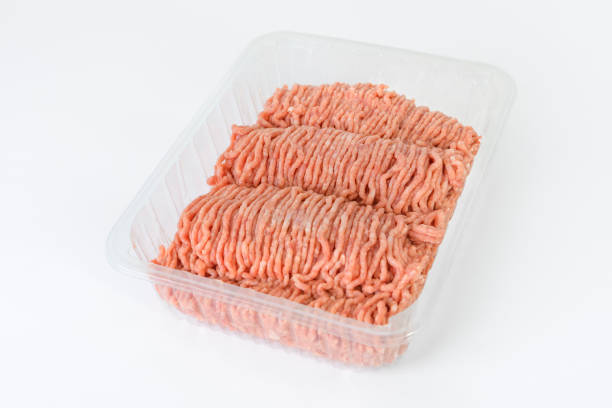 istock Close up of a minced pork in store-bought plastic transparent packaging 1546953667