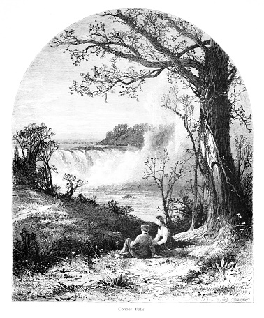 Cohos Falls, New York State, USA. Pencil and pen, engraving published 1874. This edition edited by William Cullen Bryant is in my private collection. Copyright is in public domain.