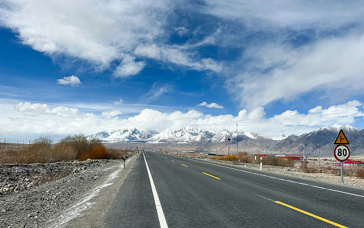 Pamir Plateau snow mountains and roads in kashgar, xinjiang, China