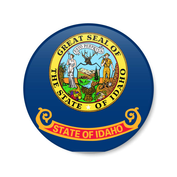 istock Idaho flag circle button icon, US state round badge. 3D realistic isolated vector illustration 1547128107