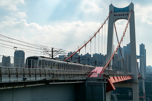 Light rail runs on bridges at high speed in Chongqing, China