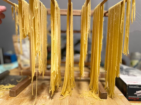 Homemade spaghetti noodles from scratch.