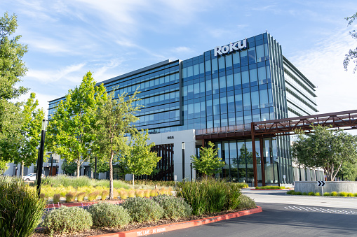 Roku headquarters in San Jose, California, USA - June 9, 2023. Roku, Inc. is an American company that manufactures and sells a variety of digital media players.