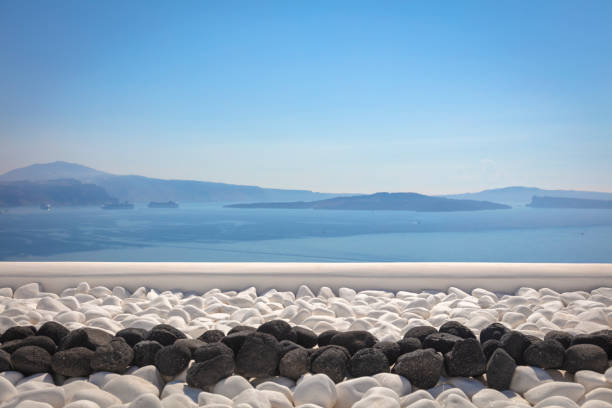 Conceptual background - Santorini. Greece, Santorini island, Oia - white architecture and deep blue. Abstract background, empty space. Greek Islands, Santorini stock photo