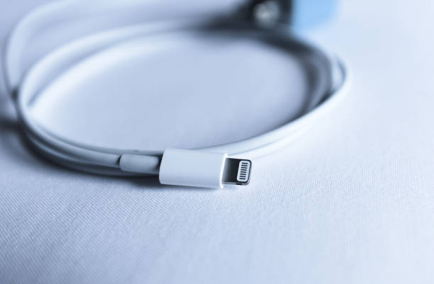 Cell phone iphone charging cable. Lightning cable. Battery recharge. High quality photo.