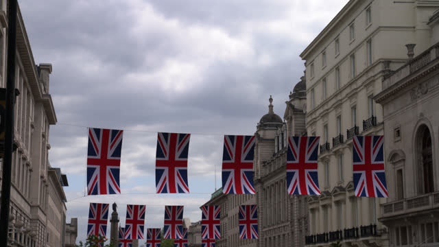 British Flag And Street Of London