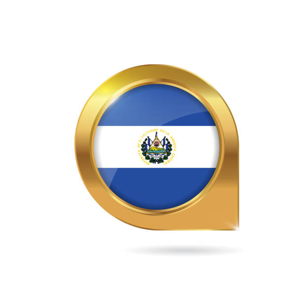 ilustraciones, imágenes clip art, dibujos animados e iconos de stock de mapa de ubicación de la bandera de el salvador pin, puntero con el icono del país marco dorado - salvadoran flag