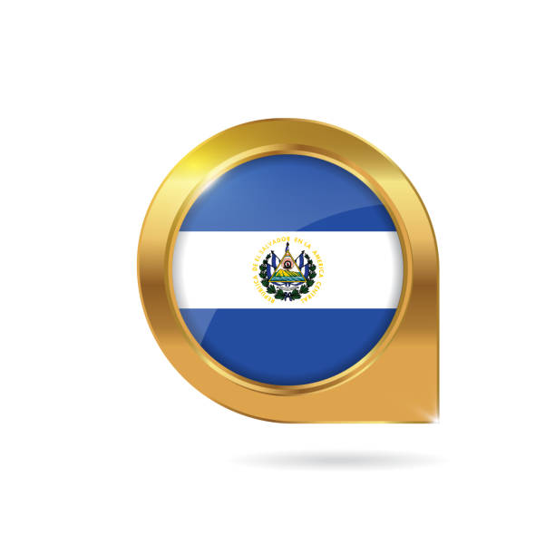 значок карты расположения флага сальвадора, указатель со значком страны золотая рамка - salvadoran flag stock illustrations