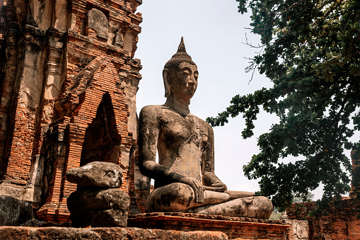 Worship of Thailand, Buddha statue, History of Thailand, Buddha statue Temple of Ayutthaya Province. Ayutthaya Historical Park, Thailand