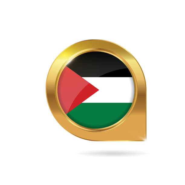 Palestine flag location map pin, pointer with icon country gold frame Palestine flag location map pin, pointer with icon country gold frame. Vector illustration eps10 palestinian flag stock illustrations