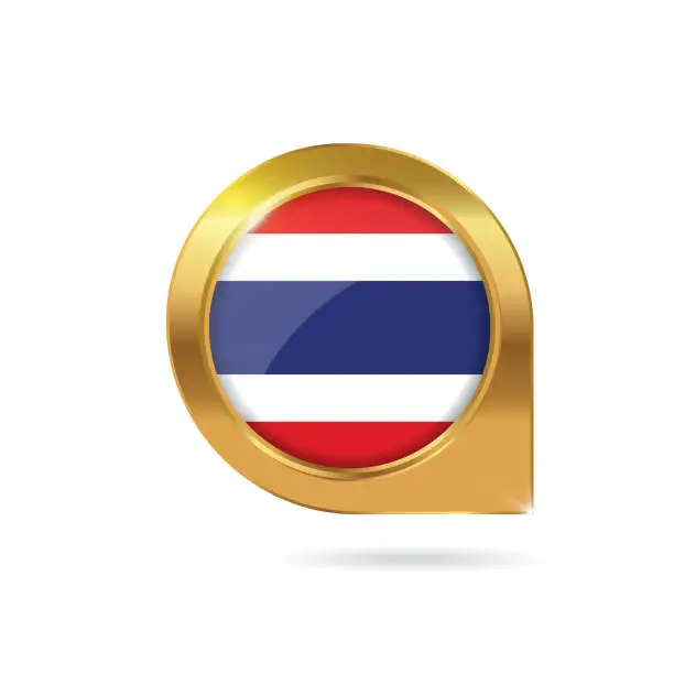 Vector illustration of Thailand flag location map pin, pointer with icon country gold frame