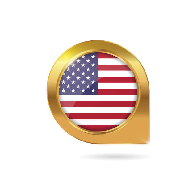 istock United States of America flag location map pin, pointer with icon country gold frame 1547543189