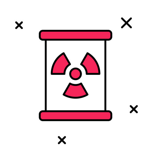 istock Filled outline Radioactive waste in barrel icon isolated on white background. Toxic refuse keg. Radioactive garbage emissions, environmental pollution. Vector 1547613760