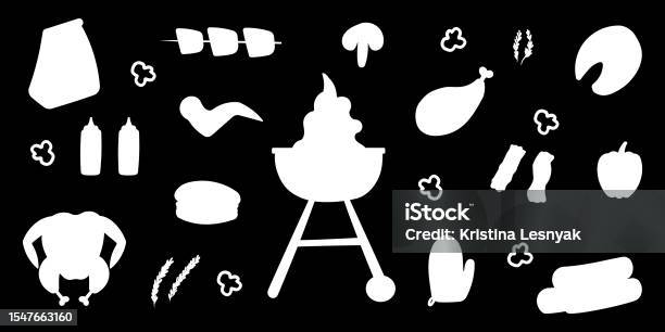 Bbq Grill Party Black White Elements Set Stock Illustration Download bbq-grill-party-black-white-elements-set-stock-illustration-download