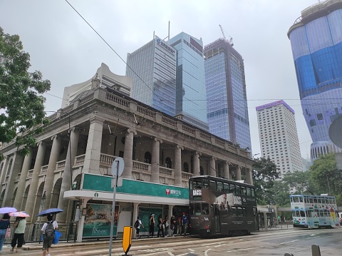 Hong Kong,July 2,2023 : View of the newest Hong Kong Legislative Council Building in Central, Hong Kong. When the weather is rainy during the day.