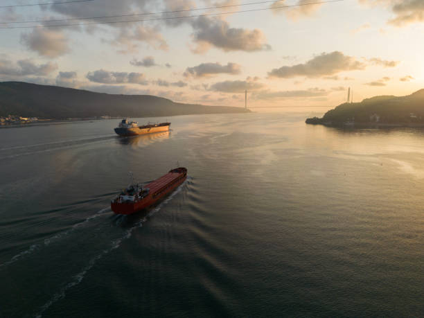 istock Aerial view of two cargo ship in transit. Istanbul Bosphorus. 1547702268