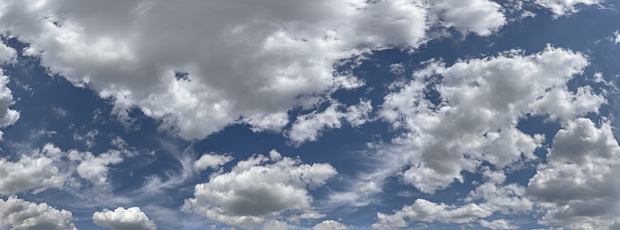bright summer sky with fluffy white clouds. panoramic view.