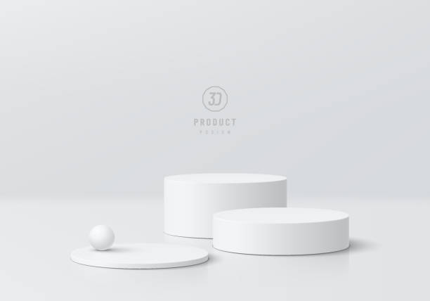 istock Abstract 3D background. set of realistic white and gray level cylinder pedestal podium. Wall minimal mockup cosmetic product display. Geometric platforms. Round stage showcase. Vector 3D rendering. 1547738386