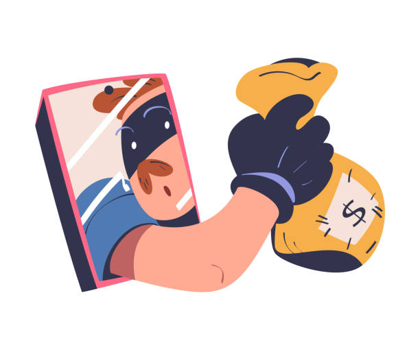 istock Masked cyber thief, hacker stealing money from smartphone. Cyber security and crime, spy access, hacker attack cartoon vector illustration 1547746771