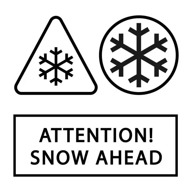 Vector illustration of Snow ahead warning attention low temperature, Safety and warning for snow on road.
