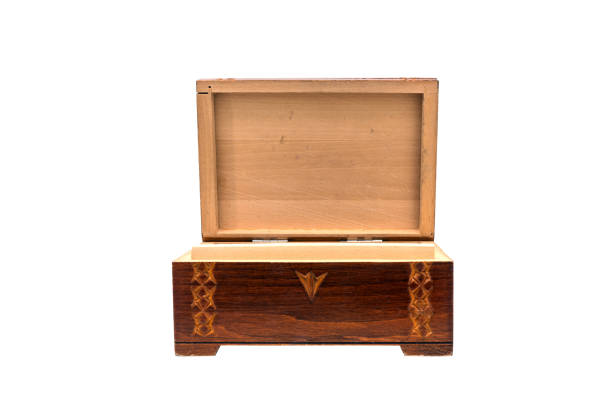 Old handmade wooden box isolated on white
