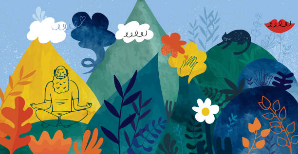 meditace všímavosti - relaxace pojem stock ilustrace