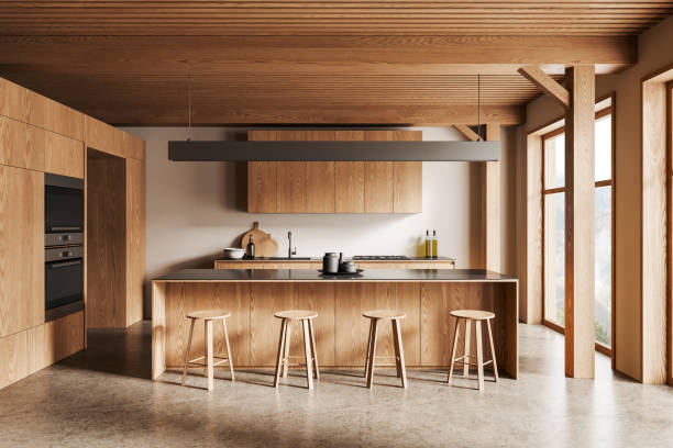istock White and wooden kitchen interior with bar 1547768012