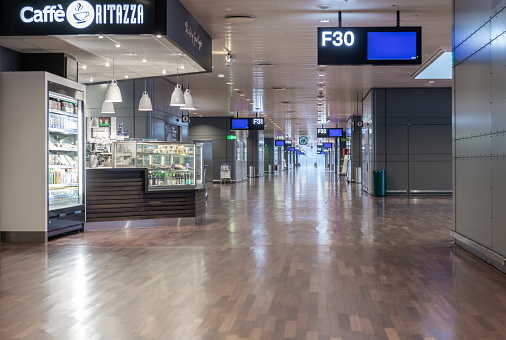 Stockholm, Sweden - April 05, 2019: International Stockholm Arlanda Airport.  Empty, No People.