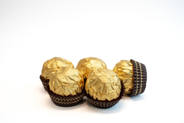 Chocolate with hazelnuts. Premium, spherical chocolate sweet, produced by the Italian chocolatier.