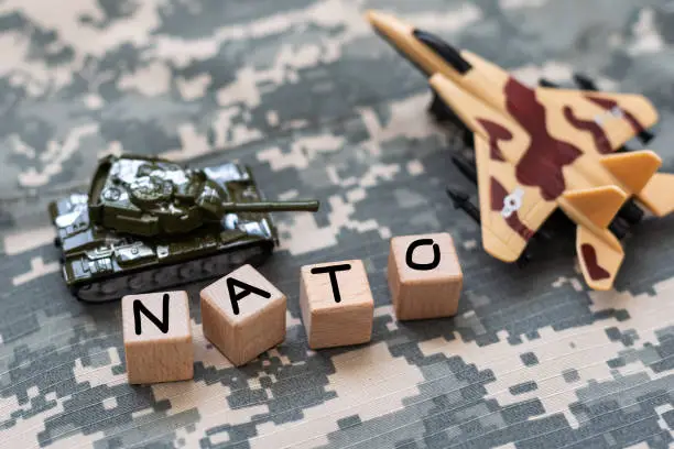 Photo of War NATO text on camouflage background