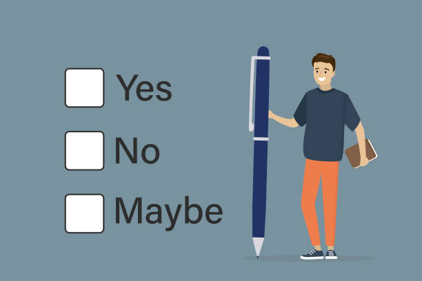 istock Decision making in business or political. Confident businessman holding pencil choosing an right answer. Procedure allows employees to solve problems by weighing evidence. 1547898081