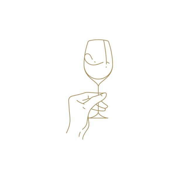 Antique human hand elegant wine goblet luxury alcohol beverage minimalist line art icon vector Antique human hand holding elegant wine goblet luxury alcohol beverage minimalist design line art icon vector illustration. Person arm with cocktail champagne drink celebrate holiday emblem wineglass stock illustrations