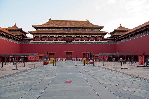 The ancient royal palaces building of the Forbidden City in Beijing, China