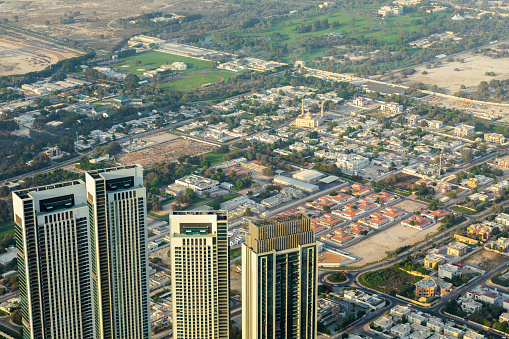 Aerial view of Dubai skyscrapers view from Burj Khalifa